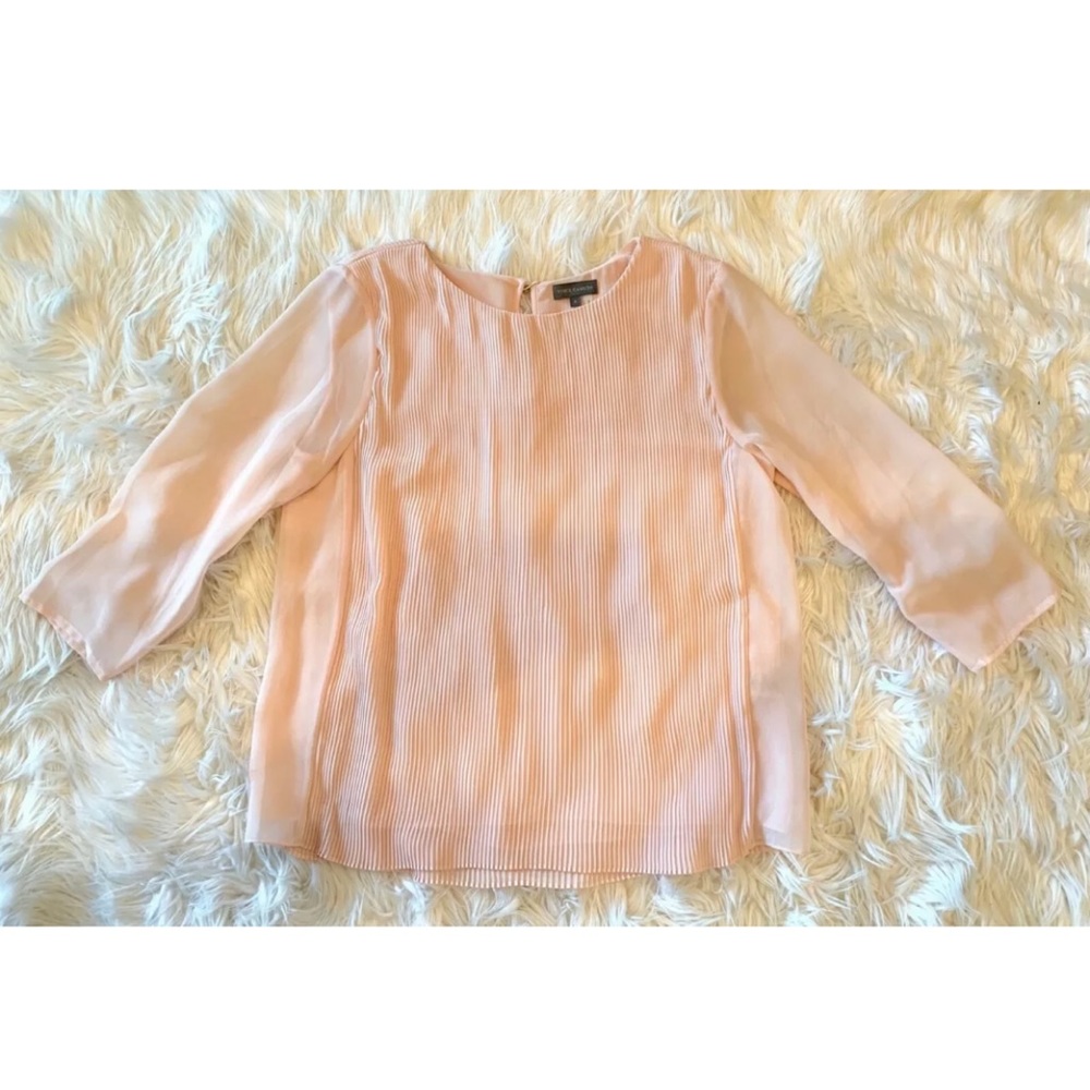 VINCE CAMUTO Pale Pink Pleated 3/4 Sleeve Blouse - Picture 2 of 5